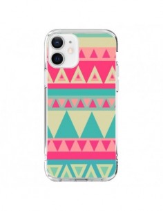 Coque iPhone 12 et 12 Pro Azteque Rose Vert - Eleaxart