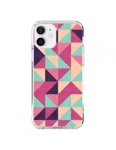 Coque iPhone 12 et 12 Pro Azteque Triangle Rose Vert - Eleaxart