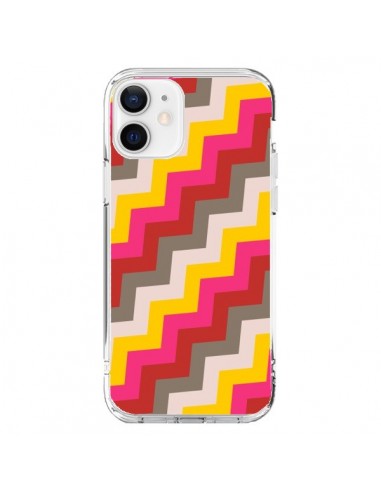 iPhone 12 and 12 Pro Case Lines Triangle Aztec Pink Red - Eleaxart