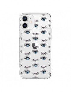 Coque iPhone 12 et 12 Pro Eyes Oeil Yeux Bleus Mosaïque...