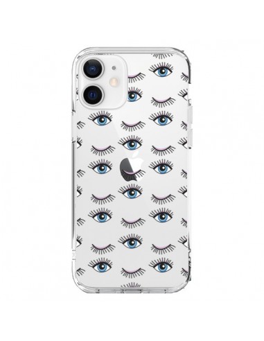 iPhone 12 and 12 Pro Case Eyes Blue Mosaic Clear - Léa Clément