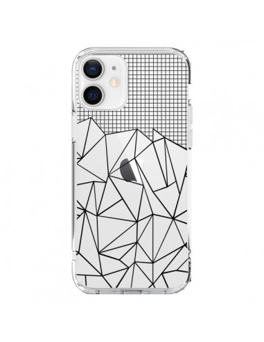 Cover iPhone 12 e 12 Pro Linee Griglia Grid Abstract Nero Trasparente - Project M