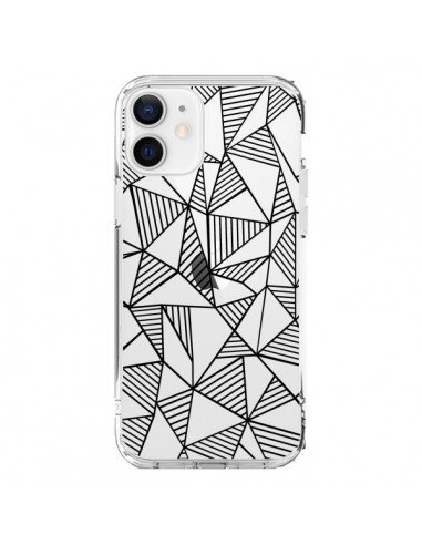 iPhone 12 and 12 Pro Case Lines Triangles Grid Abstract Black Clear - Project M