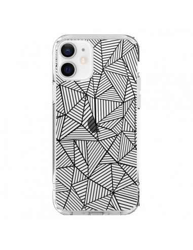 Coque iPhone 12 et 12 Pro Lignes Grilles Triangles Full Grid Abstract Noir Transparente - Project M