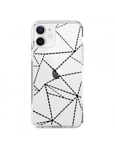 Coque iPhone 12 et 12 Pro Lignes Points Abstract Noir Transparente - Project M