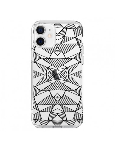 Coque iPhone 12 et 12 Pro Lignes Miroir Grilles Triangles Grid Abstract Noir Transparente - Project M