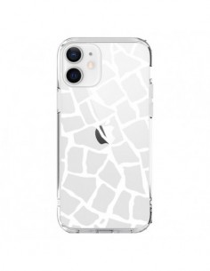Coque iPhone 12 et 12 Pro Girafe Mosaïque Blanc...