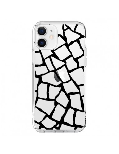 Coque iPhone 12 et 12 Pro Girafe Mosaïque Noir Transparente - Project M