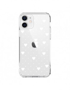 Cover iPhone 12 e 12 Pro Punti Cuori Bianco Trasparente -...