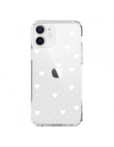 Cover iPhone 12 e 12 Pro Punti Cuori Bianco Trasparente - Project M