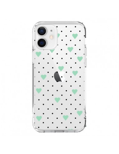 Cover iPhone 12 e 12 Pro Punti Cuori Verde Menta Trasparente - Project M