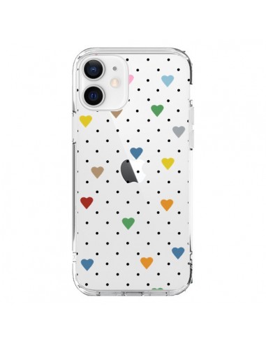 Cover iPhone 12 e 12 Pro Punti Cuori Colorato Trasparente - Project M