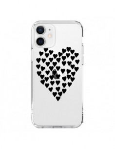 Cover iPhone 12 e 12 Pro Cuori Amore Nero Trasparente -...