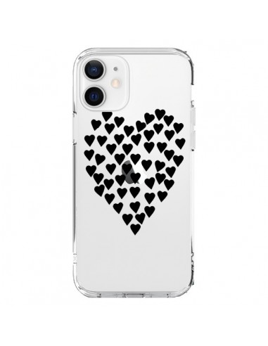 Coque iPhone 12 et 12 Pro Coeurs Heart Love Noir Transparente - Project M