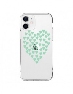 Coque iPhone 12 et 12 Pro Coeurs Heart Love Mint Bleu...