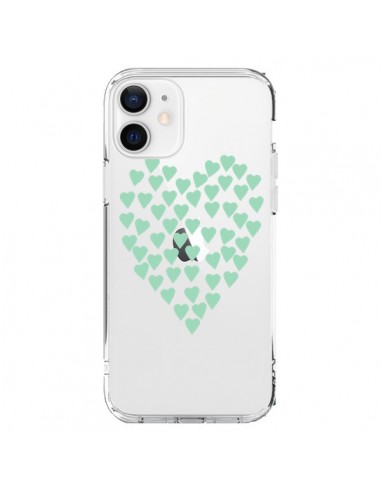Coque iPhone 12 et 12 Pro Coeurs Heart Love Mint Bleu Vert Transparente - Project M