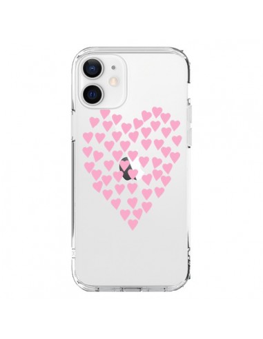 Coque iPhone 12 et 12 Pro Coeurs Heart Love Rose Pink Transparente - Project M