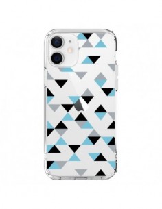Coque iPhone 12 et 12 Pro Triangles Ice Blue Bleu Noir...