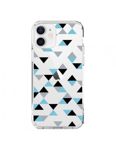 Coque iPhone 12 et 12 Pro Triangles Ice Blue Bleu Noir Transparente - Project M