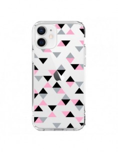 Coque iPhone 12 et 12 Pro Triangles Pink Rose Noir...