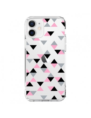 Coque iPhone 12 et 12 Pro Triangles Pink Rose Noir Transparente - Project M