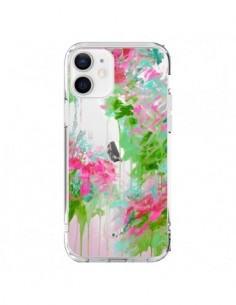 Cover iPhone 12 e 12 Pro Fiori Rosa Verde Trasparente -...