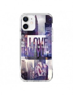 Coque iPhone 12 et 12 Pro I love New Yorck City violet -...