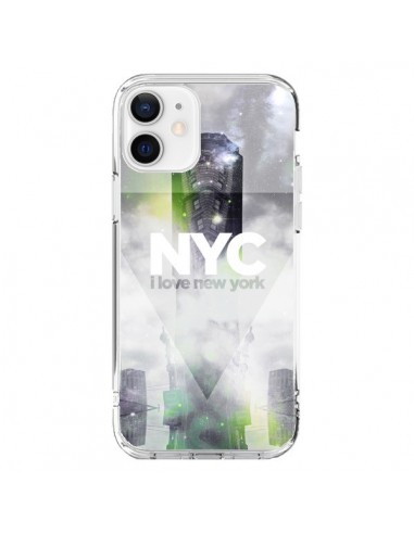 Coque iPhone 12 et 12 Pro I Love New York City Gris Vert - Javier Martinez