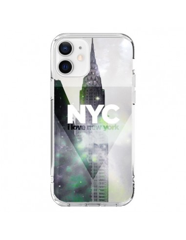 Coque iPhone 12 et 12 Pro I Love New York City Gris Violet Vert - Javier Martinez