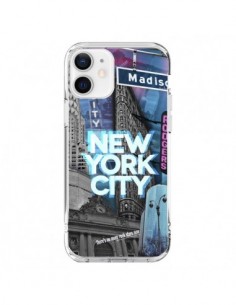Coque iPhone 12 et 12 Pro New York City Buildings Bleu -...