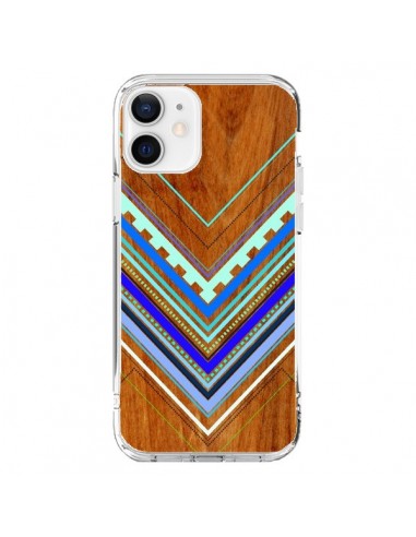 Coque iPhone 12 et 12 Pro Azteque Arbutus Blue Bois Aztec Tribal - Jenny Mhairi