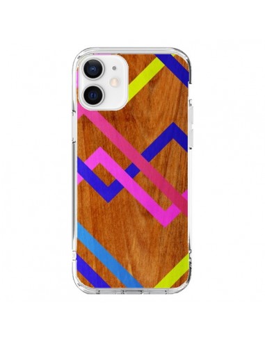 Coque iPhone 12 et 12 Pro Pink Yellow Wooden Bois Azteque Aztec Tribal - Jenny Mhairi