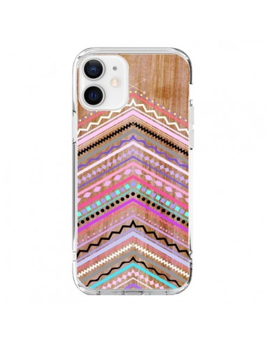 Coque iPhone 12 et 12 Pro Purple Chevron Wild Wood Bois Azteque Aztec Tribal - Jenny Mhairi