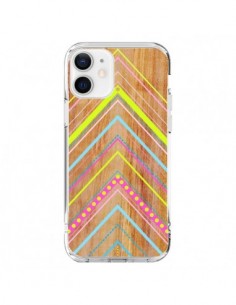 Coque iPhone 12 et 12 Pro Wooden Chevron Pink Bois...