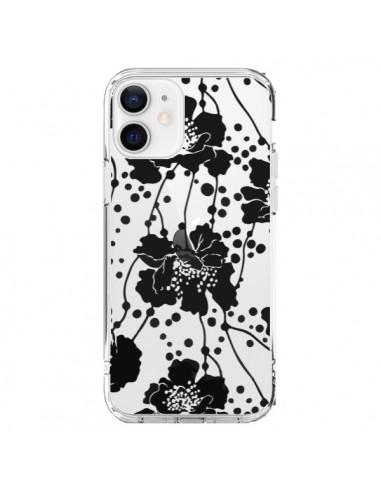 Coque iPhone 12 et 12 Pro Fleurs Noirs Flower Transparente - Dricia Do