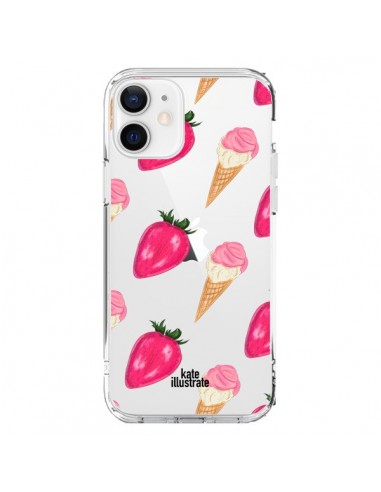 Coque iPhone 12 et 12 Pro Strawberry Ice Cream Fraise Glace Transparente - kateillustrate