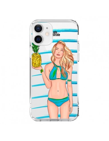 Coque iPhone 12 et 12 Pro Malibu Ananas Plage Ete Bleu Transparente - kateillustrate