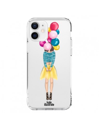 Coque iPhone 12 et 12 Pro Girls Balloons Ballons Fille Transparente - kateillustrate