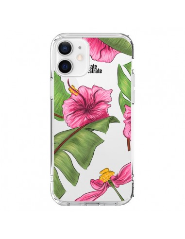Coque iPhone 12 et 12 Pro Tropical Leaves Fleurs Feuilles Transparente - kateillustrate