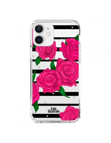 Coque iPhone 12 et 12 Pro Roses Rose Fleurs Flowers Transparente - kateillustrate