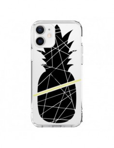 Coque iPhone 12 et 12 Pro Ananas Noir Transparente -...
