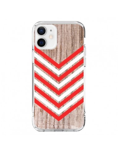 Coque iPhone 12 et 12 Pro Tribal Aztèque Bois Wood Flèche Rouge Blanc - Laetitia