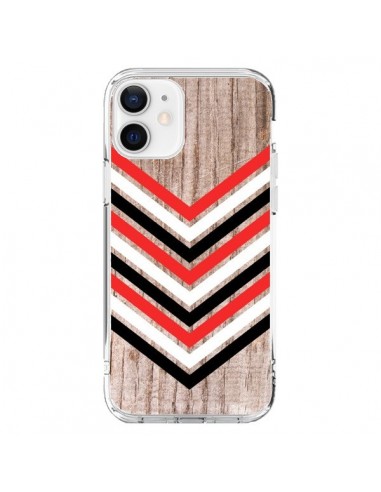 Coque iPhone 12 et 12 Pro Tribal Aztèque Bois Wood Flèche Rouge Blanc Noir - Laetitia