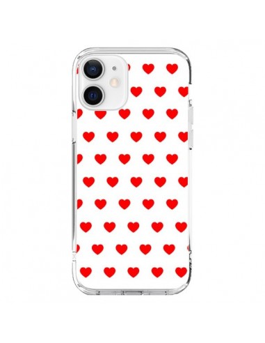Coque iPhone 12 et 12 Pro Coeurs Rouges Fond Blanc - Laetitia