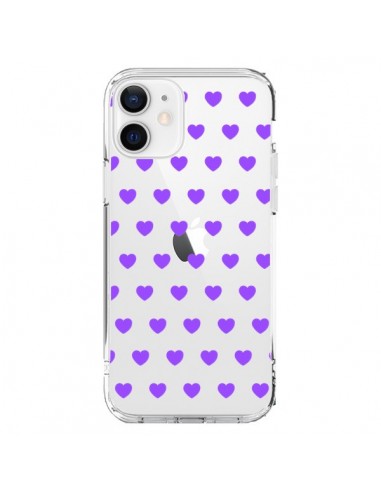 Coque iPhone 12 et 12 Pro Coeur Heart Love Amour Violet Transparente - Laetitia