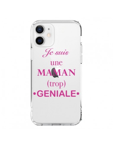 Coque iPhone 12 et 12 Pro Je suis une maman trop géniale Transparente - Laetitia