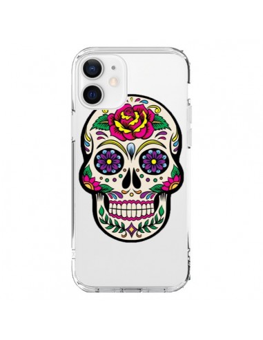 Coque iPhone 12 et 12 Pro Tête de Mort Mexicaine Fleurs Transparente - Laetitia