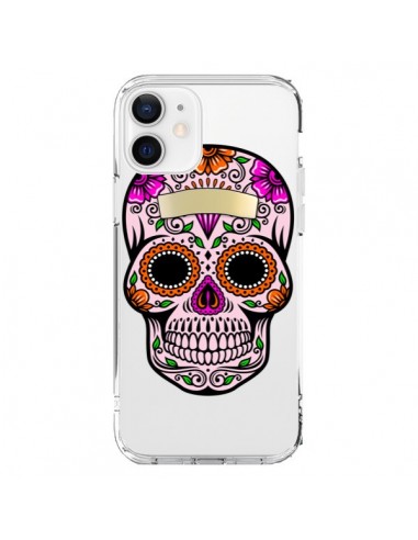 Coque iPhone 12 et 12 Pro Tête de Mort Mexicaine Noir Rose Transparente - Laetitia