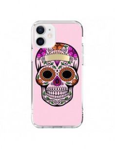 Coque iPhone 12 et 12 Pro Tête de Mort Mexicaine Rose...