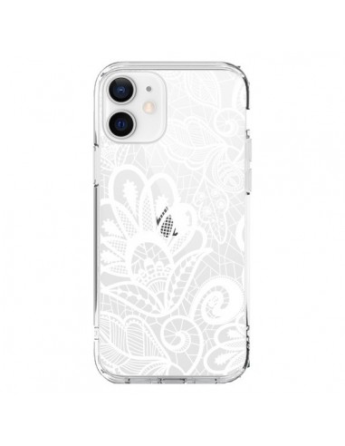 Cover iPhone 12 e 12 Pro Pizzo Fiori Flower Bianco Trasparente - Petit Griffin